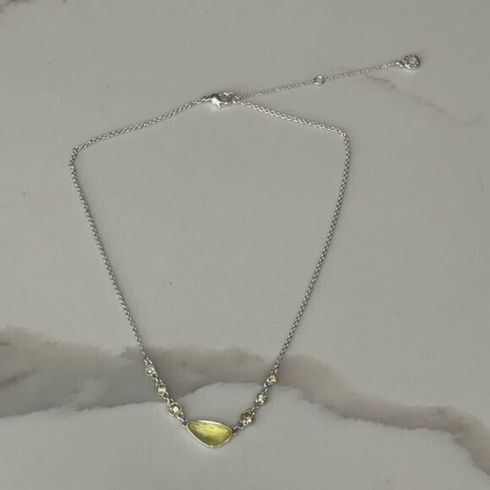 Silver tone Necklace with Yellow Stones
